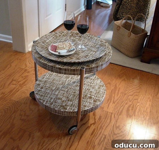 how you can use a finished decoupaged table with serving tray