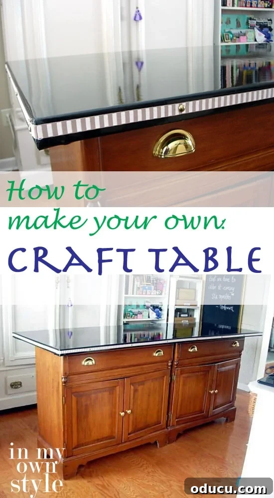 Create a Custom Crafting Station 4 Completed DIY craft work table made from dressers and a door