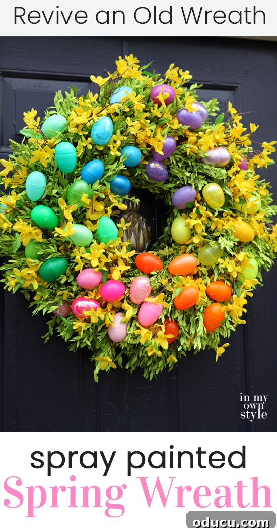 Spring Hued Sprayed Easter Wreath 3 Update an old and worn wreath with spray paint to make it spring and Easter ready.