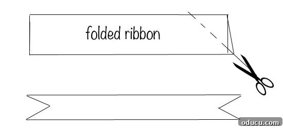 Ribbon-Adorned Seating Cards 3 line drawing showing how to notch the end of ribbon