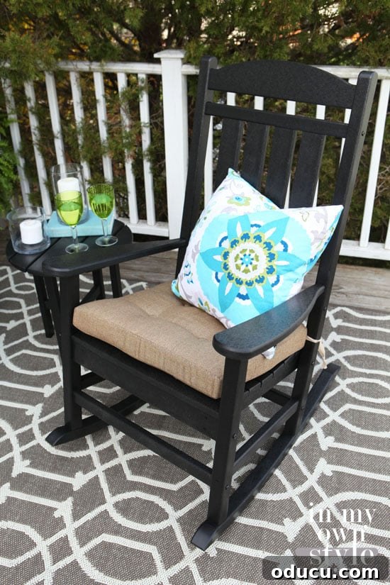 Polywood Presidential Rocker and Side Table: Unveiling Premium Outdoor Comfort 4 Polywood outdoor furniture in a patio setting, highlighting its heavy-duty construction and resistance to elements