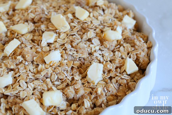 Crumble topping mixture, ready to be scattered over the apples.