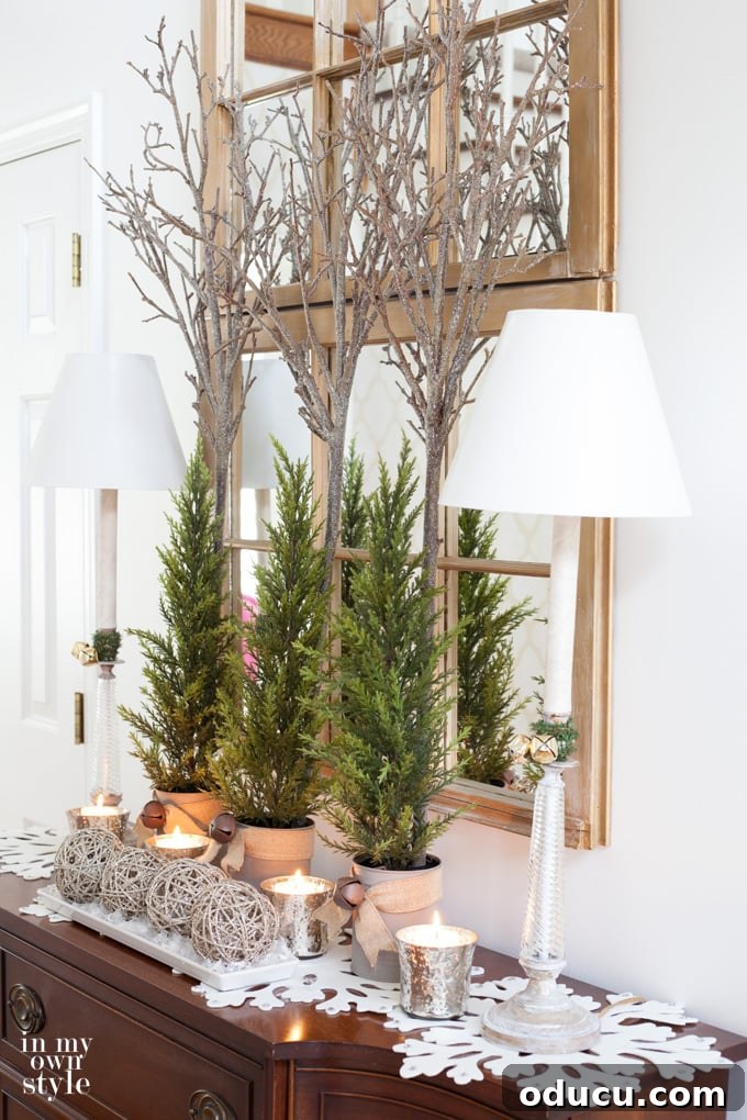 Valspar Bistro White Paint: Real Room Inspiration Gallery 11 Christmas decorating ideas for foyers and entryways. Valspar Bistro White paint on walls.