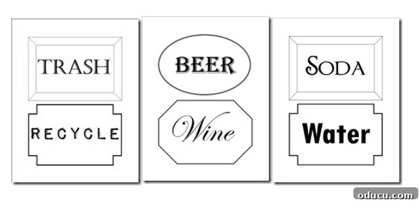 Stars, Stripes, and Sparkles: My Fourth of July Decor 6 Free printable party labels for trash, recycling, beer, wine, soda, and water coolers and cans.