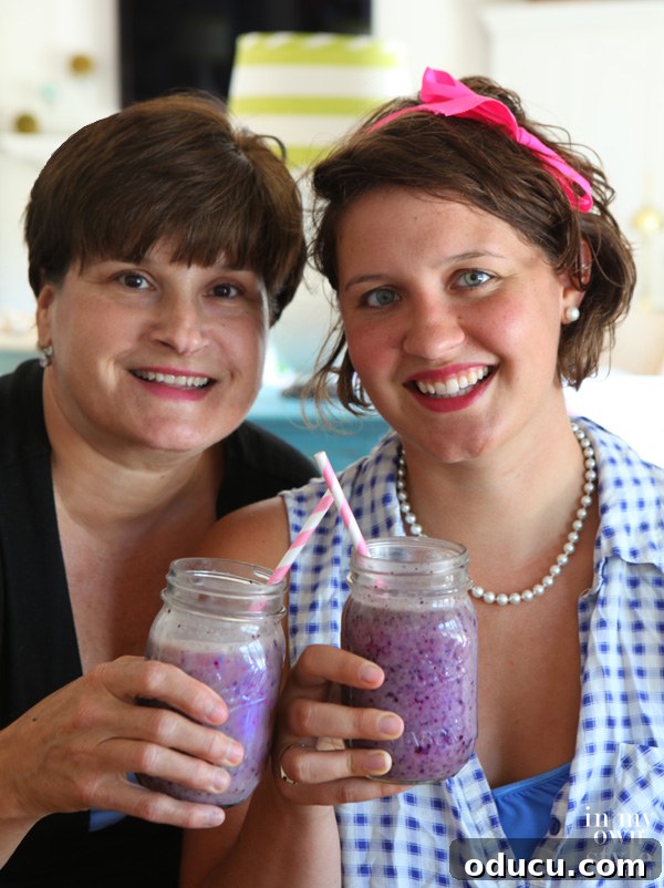Effortless Mason Jar Blueberry Smoothies 5 Author Diane Henkler and Daughter with Mason Jar Blender