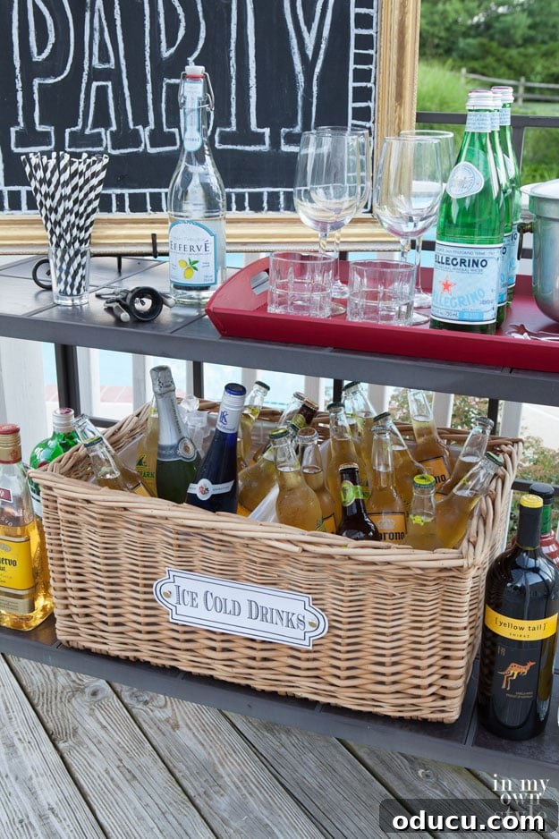 Portable Party Cooler 2 Transform a wicker basket into a stylish outdoor party cooler for summer entertaining