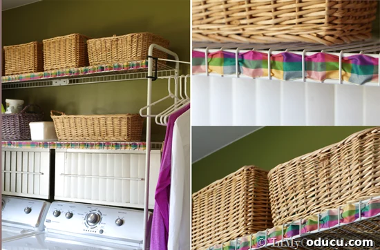 Ribbon Flair for Instant Home Style 5 Colorful ribbon woven through the front of wire shelving, adding style to a functional storage unit.