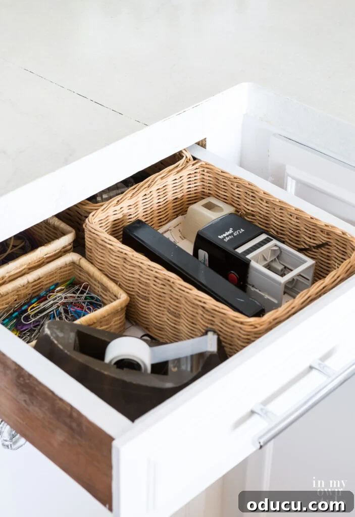 The Style Icon Who Solved My Decorating Dilemma 9 Kitchen drawer used as a desk drawer.