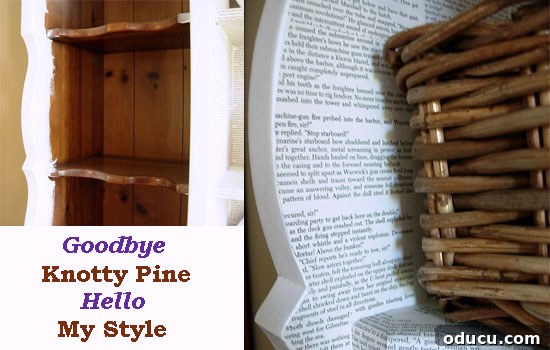 No More Knots: Modernizing Pine Furniture 3 Before and after comparison of hutch interior