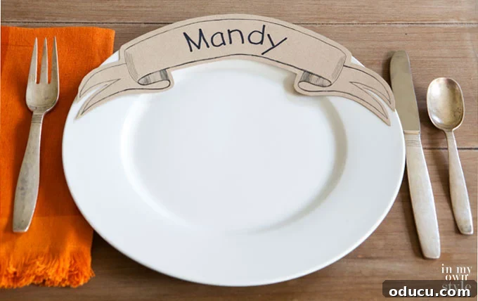 Printable Banner Dinner Place Cards 9 Download the free printable to make these unique paper ribbon place cards to place cards that get placed on the dinner plate