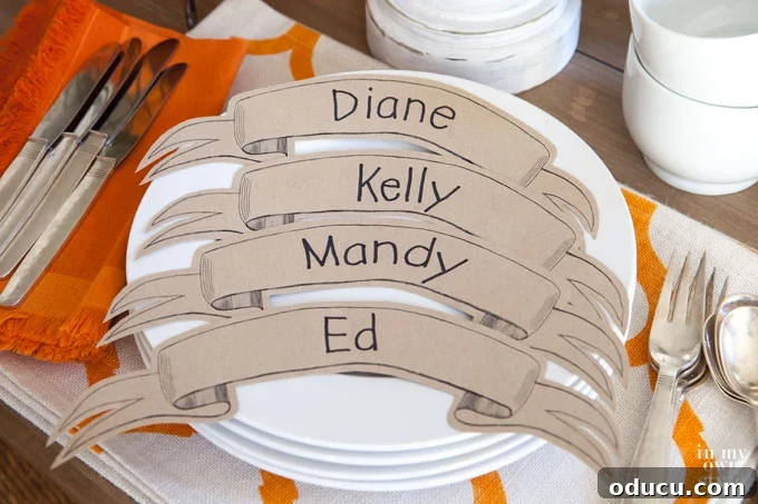 Printable Banner Dinner Place Cards 7 Entertaining soon? Free-printable paper ribbon place card for your next dinner party. Print out on any color of paper.
