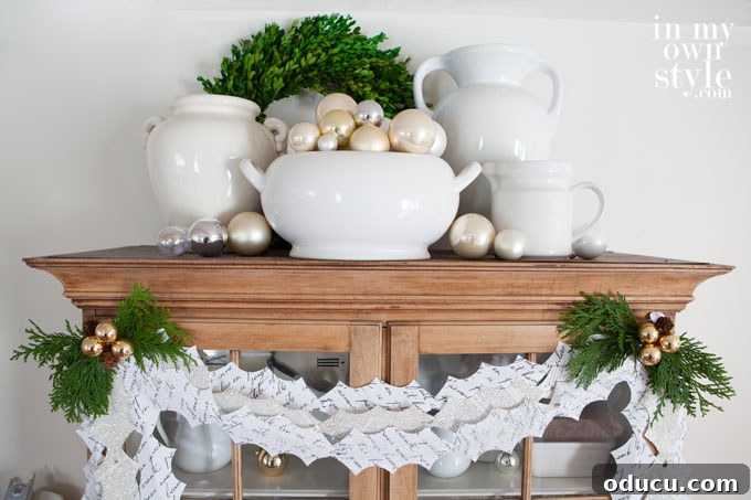 DIY Holly Leaf Christmas Garland 5 Holiday Decorating Ideas for the top of cabinets with unique DIY garlands