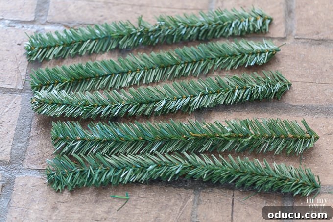 garland ties on a table, ready for use in Christmas decorating.
