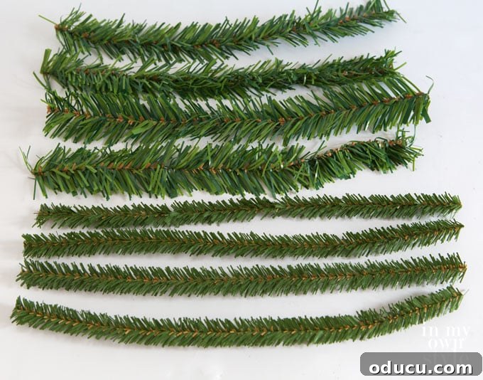 Two types of Christmas garland ties that resemble natural pine branches, illustrating their design.