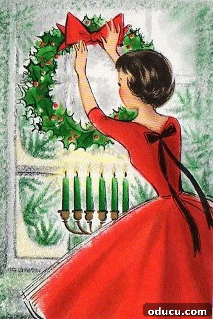 DIY Christmas Gift Jars: A Festive Alternative to Bags 2 Vintage Christmas card featuring a woman in a fashionable red dress, inspiring creative holiday crafts.