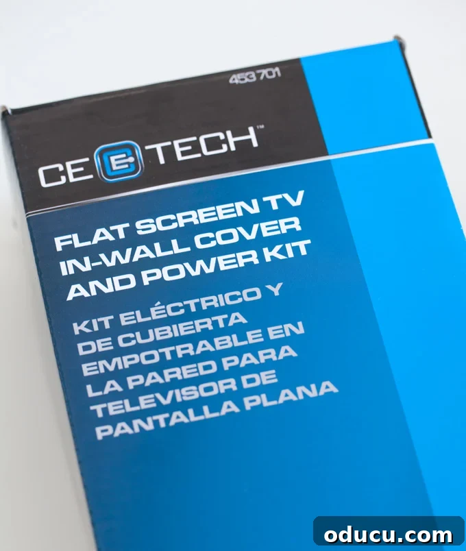 kit to use to hide the cords on a wall mounted TV kit in blue box used to hide the cords on a wall mounted TV