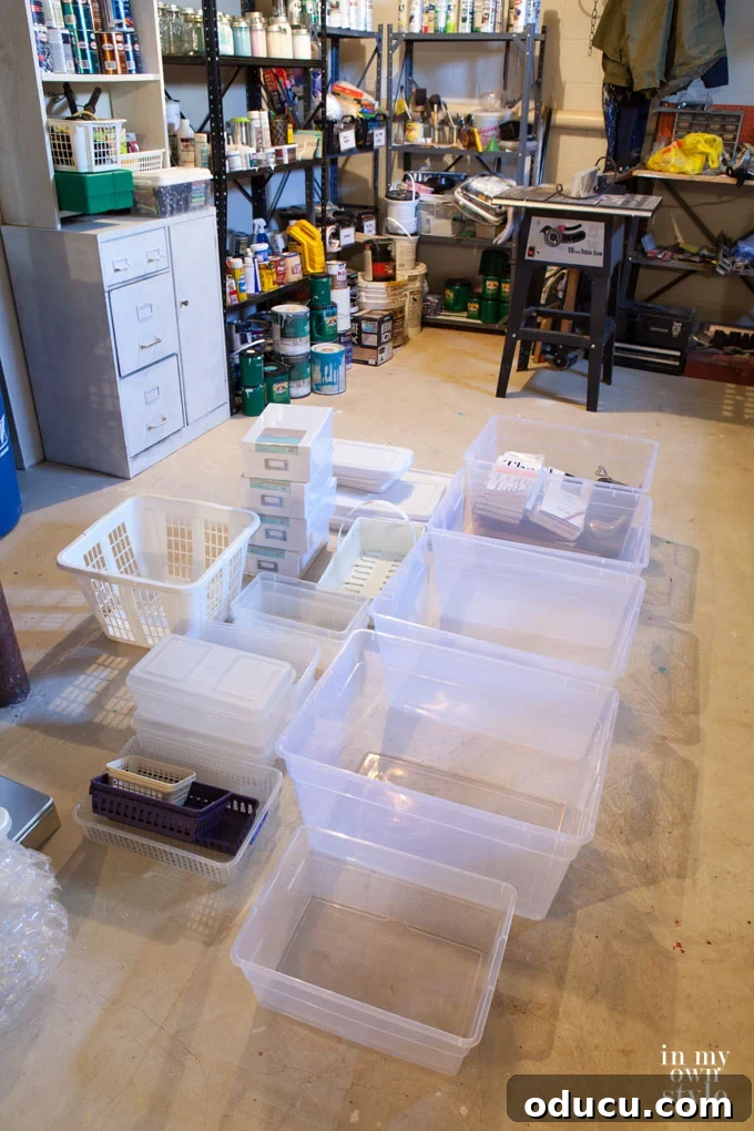 Master Your Basement: Declutter Once, Stay Organized Always 4 Clear storage bins for efficient organization