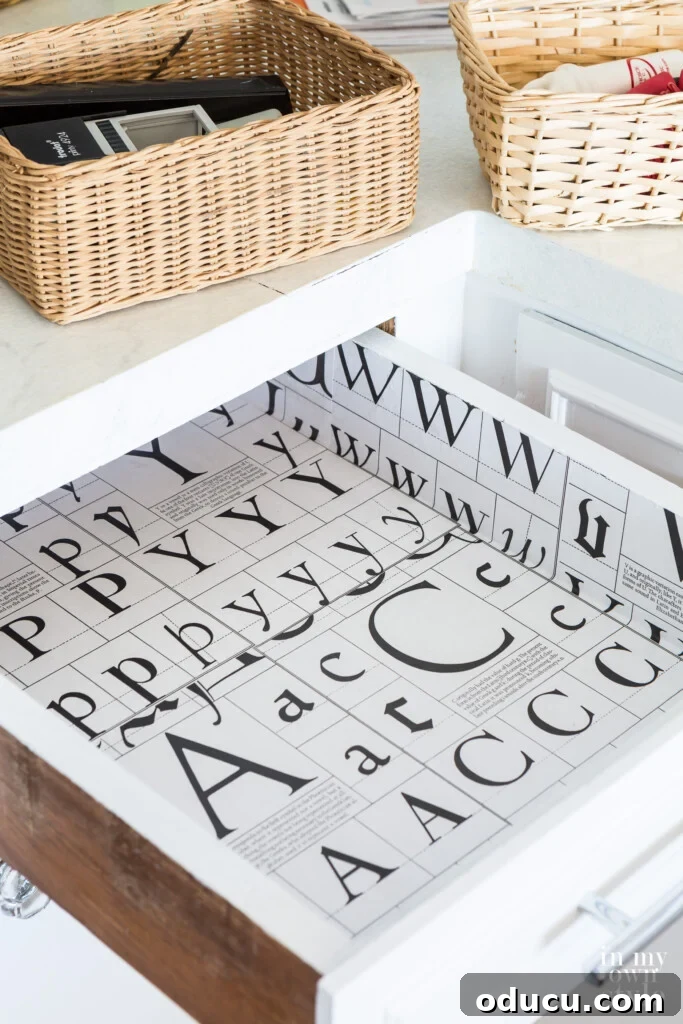 Line Your Drawers Like a Pro: The Easy Trick 3 Update old drawers by lining them with pages from books