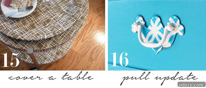 Gift Wrap Chic: Stylish Home Decor on a Budget 4 Budget-friendly decorating ideas for covering a table and updating drawer pulls with gift wrap.