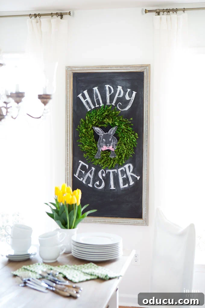 Elevate Your Easter Decor with 3D Chalk Art 3 Spring decorating idea. Easter Chalkboard Rabbit in Wreath