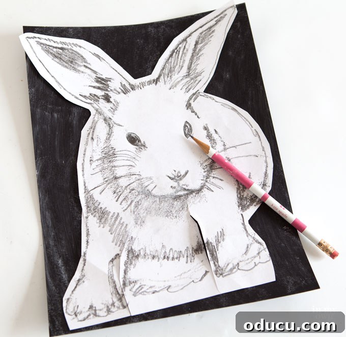 Elevate Your Easter Decor with 3D Chalk Art 9 rabbit sketch for transferring to a chalkboard