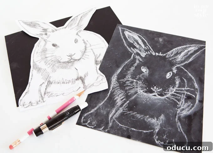 Elevate Your Easter Decor with 3D Chalk Art 10 Tutorial showing how to transfer an drawn image on paper to a chalkboard