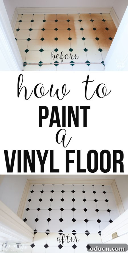 Transforming Your Vinyl Floor and Linen Closet with Paint 7 How to fix a damaged vinyl floor. Use this paint to do it so it lasts. | In My Own Style