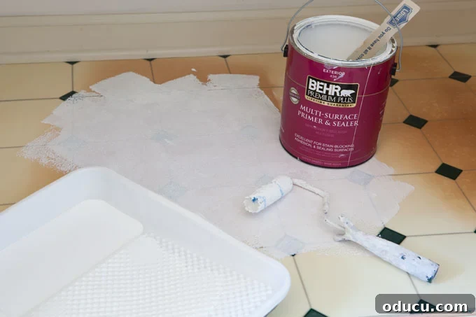 Transforming Your Vinyl Floor and Linen Closet with Paint 3 What is the best primer to paint a floor