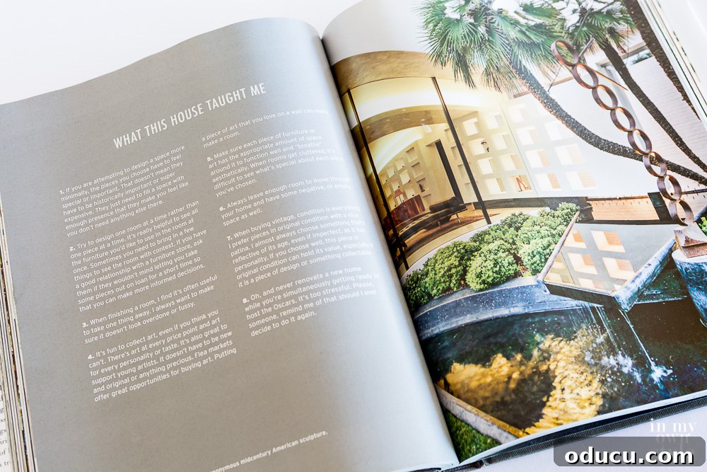How Specific Homes Changed My Decorating Perspective 3 Ellen DeGeneres Home book open on table to a page that says What this house taught me.