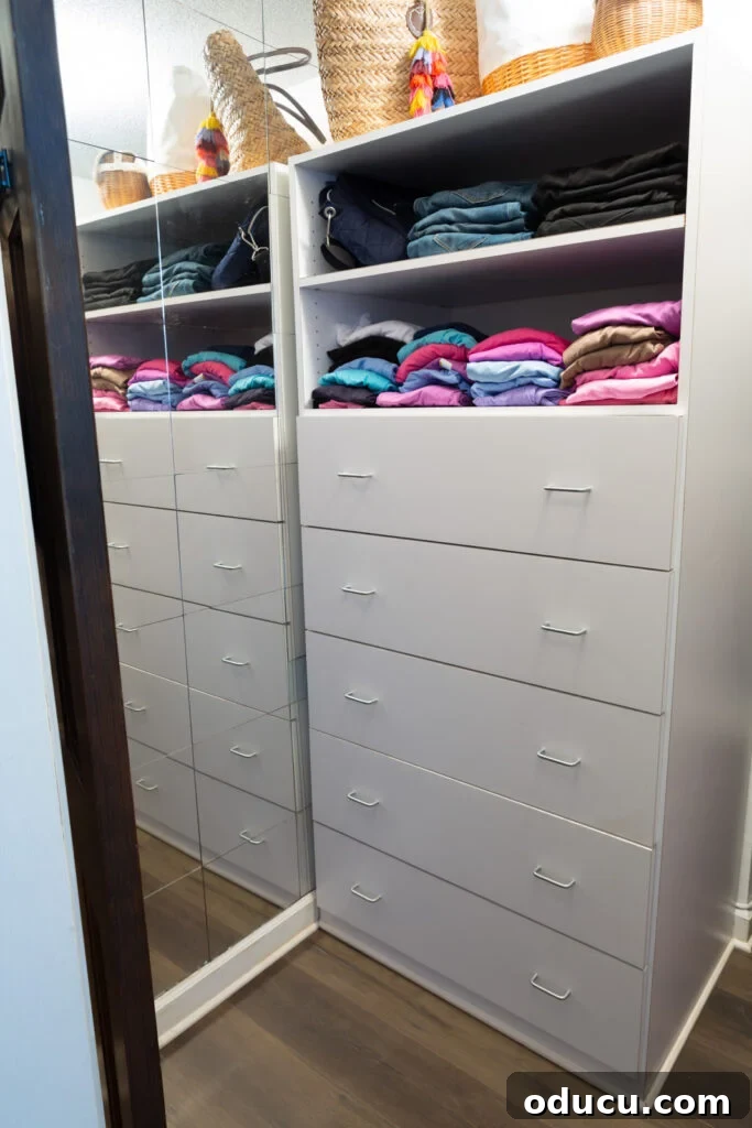 Budget Closet Hacks 14 Clothes closet drawers and shelving unit after cleaning and reorganization