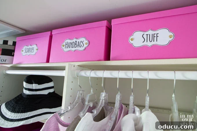 pretty and functional Storage-ideas-for-clothes-closets Various storage ideas for clothes closets using labeled boxes
