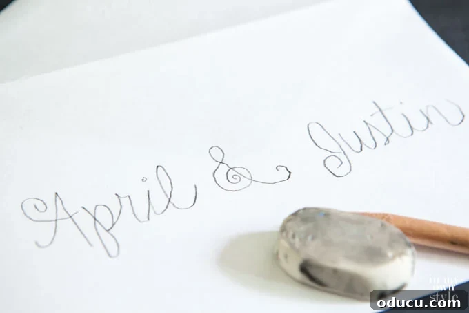 The Art of Hand Lettering: Designing Personalized Cards and Envelopes 6 Illustrating the process of wedding envelope lettering, showcasing the transformation of basic handwriting into an elegant, personalized script.