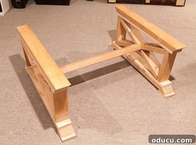 Reborn Reflection Coffee Table 7 The fully assembled X-leg coffee table base, ready for finishing and attachment of the mirror top.