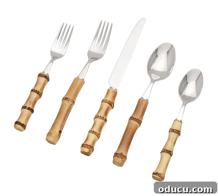 Outdoor Dining Done Right 10 natural bamboo flatware sets, showing a splurge option and a budget-friendly option