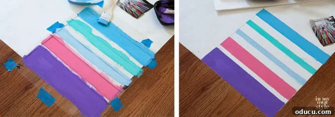 Hardwood Floor Rug Illusion 6 Painting a striped floor rug design with craft paint