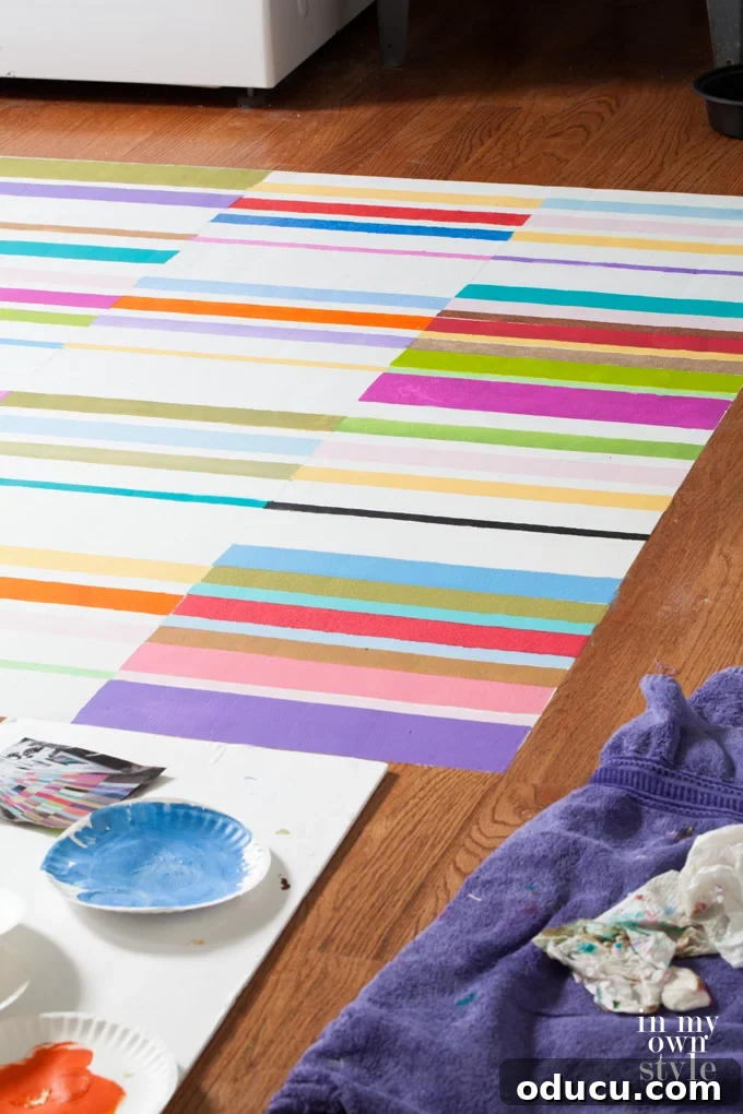 Hardwood Floor Rug Illusion 7 Tips for painting a striped rug on a floor for best results
