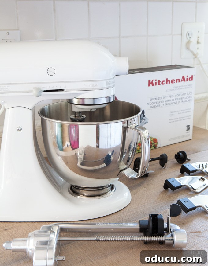 KitchenAid Spiralizer mixer attachment making vegetable noodles effortlessly