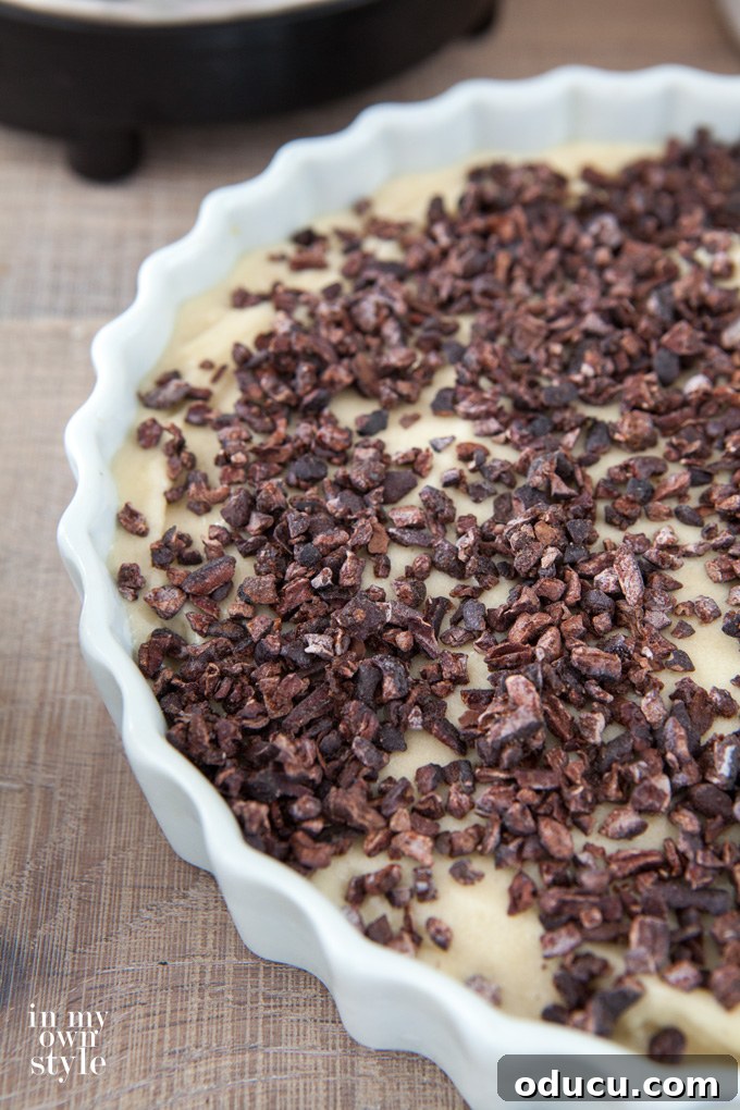 Velvet Vegan Banana Whip Cake 7 Recipes using Cacao nibs, sprinkled on banana layer
