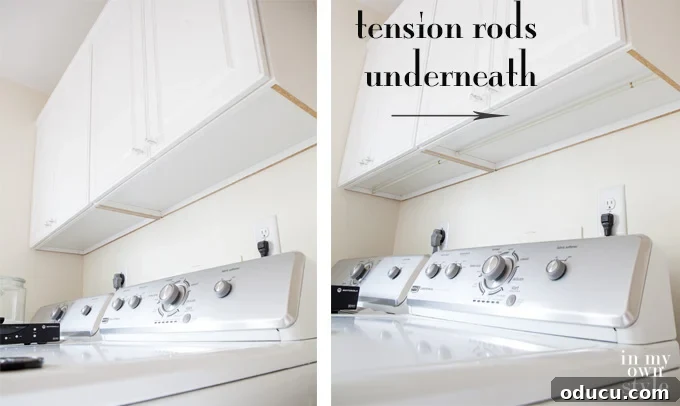 Our Mudroom Transformation with True Value 4 Guide on how to hang a tension rod and curtain easily without tools