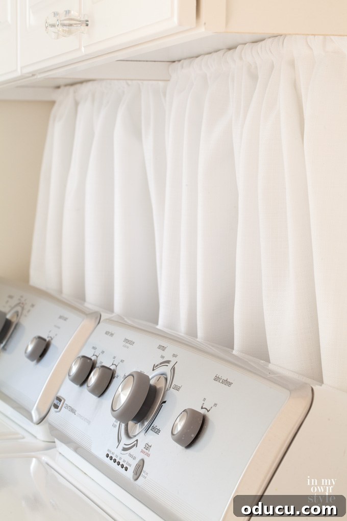 Our Mudroom Transformation with True Value 8 How to thread a homemade curtain onto a tension rod for easy hanging