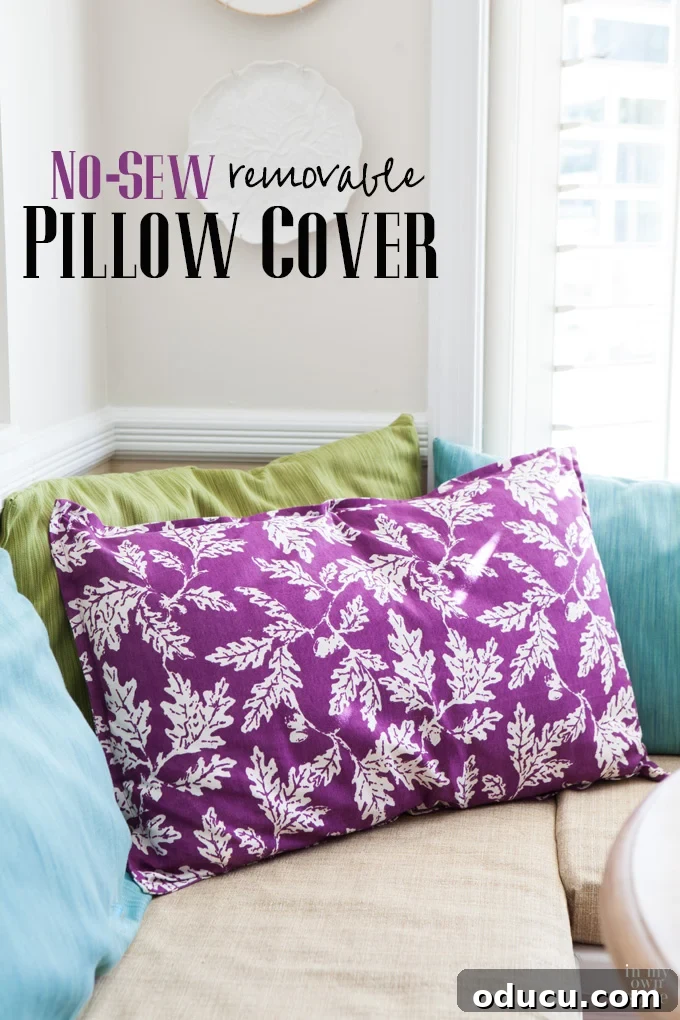 Effortless Large No Sew Accent Pillow 2 Wait to you see how easy this DIY no sew pillow cover is to make when you use dishtowels or napkins that already have finished edges. | In My Own Style