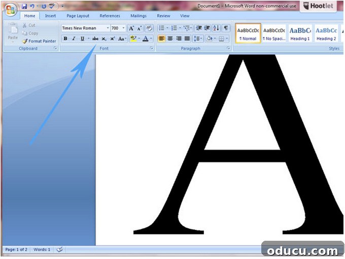 Create Custom Button Letter Wall Art 5 Screenshot illustrating how to open a word processing program and enlarge a font for letter art template.
