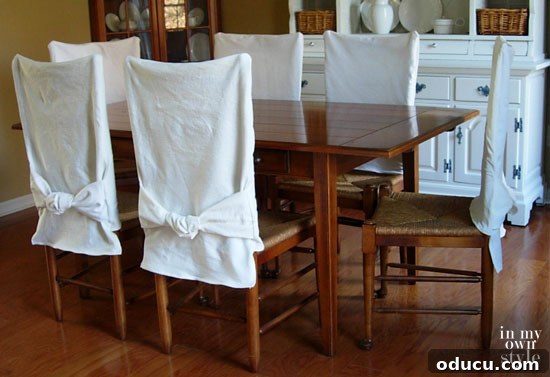 Before and after room makeover on a small budget - Dining chairs with new slipcovers
