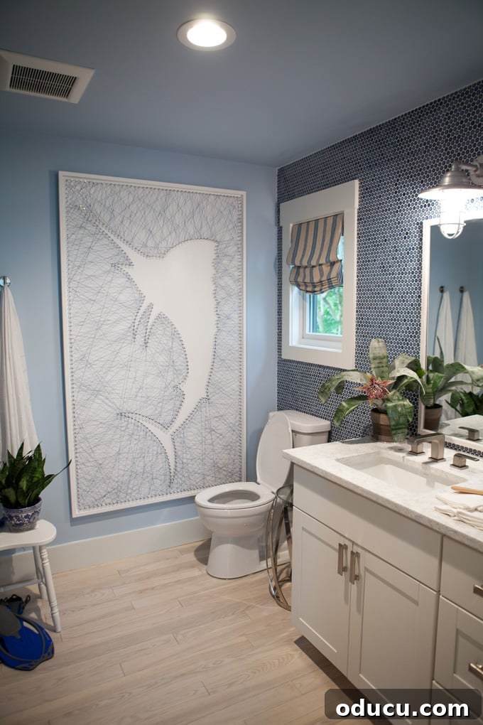 Step Inside the HGTV Dream Home 2016 22 A close-up of the custom marlin string art in the bathroom of the HGTV Dream Home 2016, perfect for a waterfront setting.