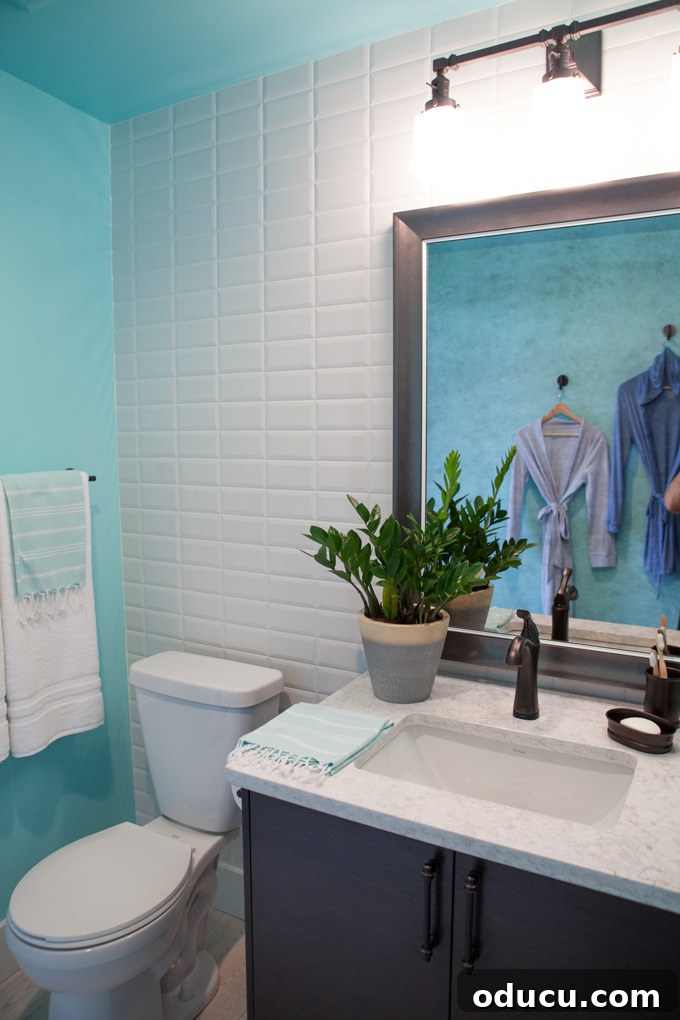 Step Inside the HGTV Dream Home 2016 24 The refreshing pool bathroom in the HGTV Dream Home 2016, painted in the tranquil Island Shores hue.