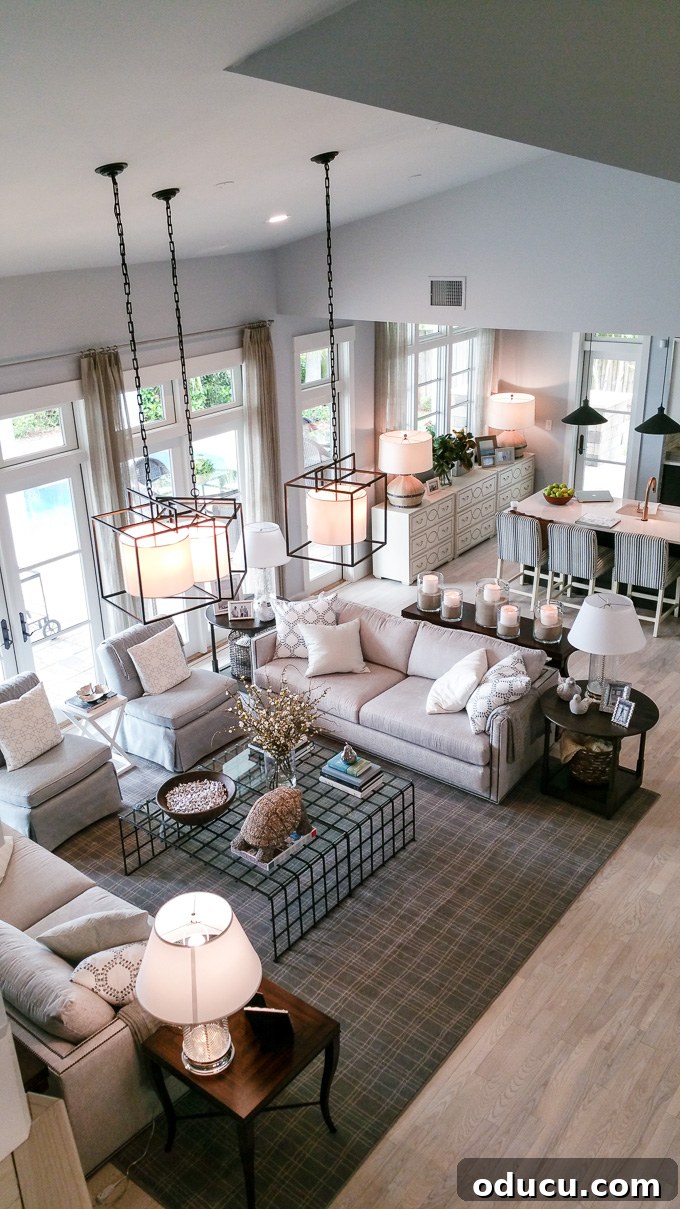 Step Inside the HGTV Dream Home 2016 5 The open-concept living area of the HGTV Dream Home 2016, with high ceilings and abundant natural light, showcasing the inviting Floridian coastal decor.