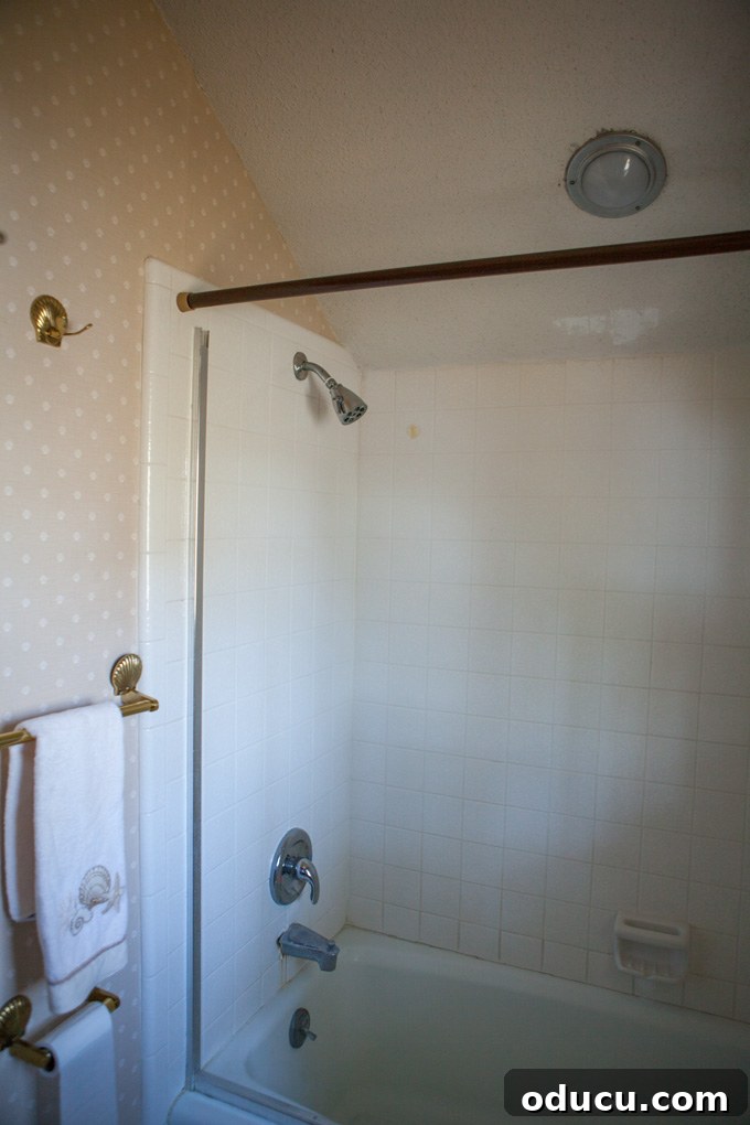 A Glimpse Inside My Brand New Home 28 Full view of the upstairs bathroom with a shower/tub combination and single vanity.