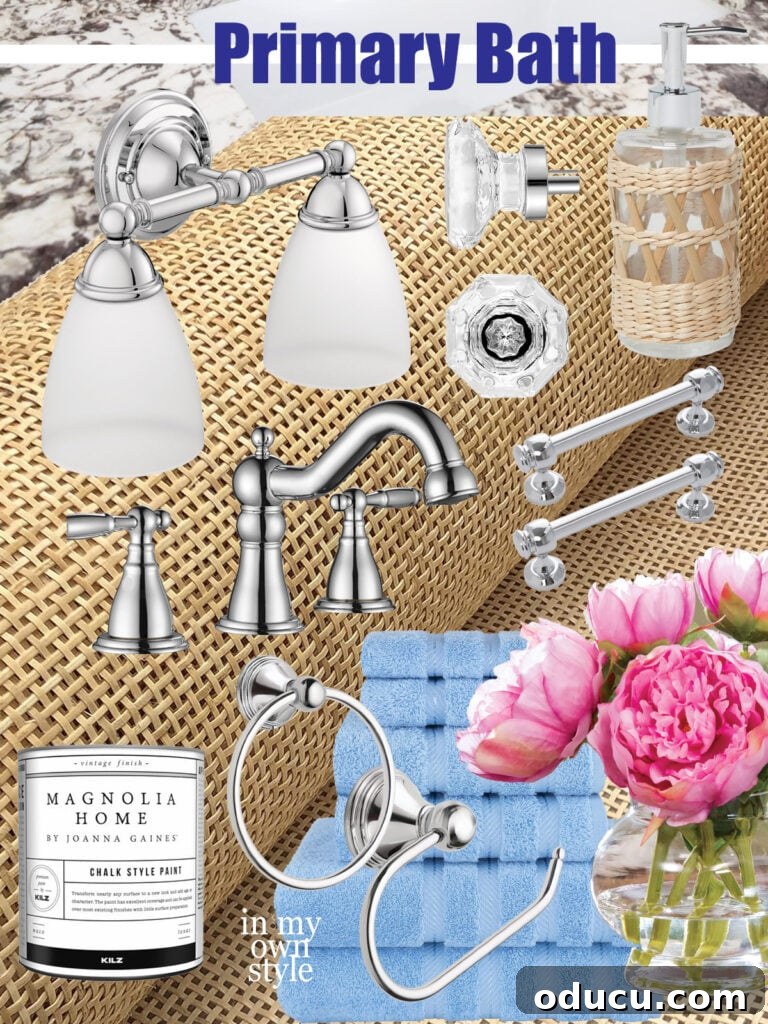 Spa-Worthy Sanctuary: Primary Bathroom Remodel 7 collage of decorative items for refreshing a primary bath.