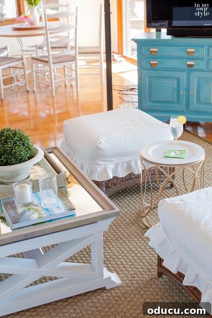 Transform Your Stacking Tables with Spray Paint 6 Creating a comfortable living room conversational grouping with nesting tables and ottomans