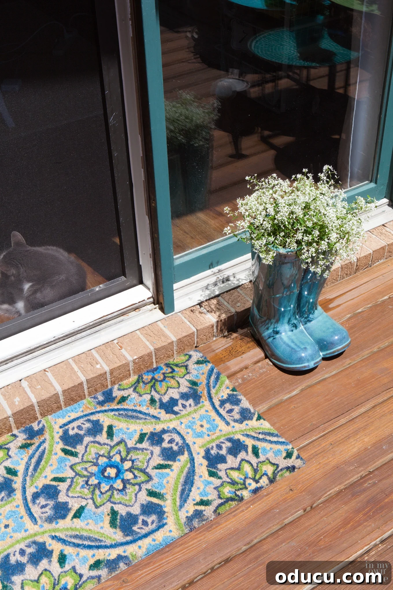 My Home's Exterior: A Palette of Pride 4 Teal Exterior Color Scheme with Medallion Doormat